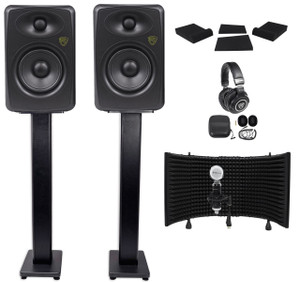 (2) Rockville ASM5 5" 200W Studio Monitors+36" Stands+Pads+Headphones+Mic+Shield