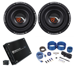 2) Rockville W8T4-S2 8" Shallow 1000w Slim Car Subwoofers Subs+Amplifier+Amp Kit