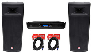 (2) Rockville SPGN254 Dual 15” 3000 Watt DJ PA Speakers+Power Amplifier+Cables