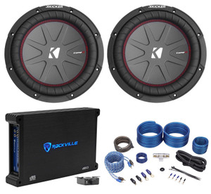 (2) Kicker 43CWR102 COMPR10 10" 1600 Watt Subwoofers+Mono Amplifier+Amp Kit