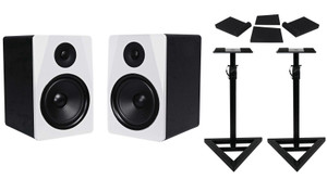 Pair Rockville APM8W 8" 2-Way 500 Watt Powered USB Studio Monitors+Stands+Pads