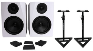 Pair Rockville APM6W 6.5" 2-Way 350 Watt Powered USB Studio Monitors+Stands+Pads