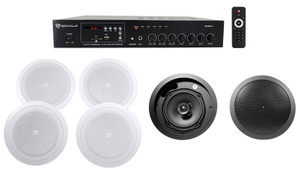 JBL Black 6.5" Front of House+(4) 8" Background Speakers+Amp Restaurant/Bar/Cafe