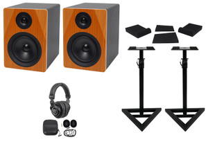Rockville DPM5C 5.25" 300w Dual Powered Studio Monitors+Stands+Pads+Headphones