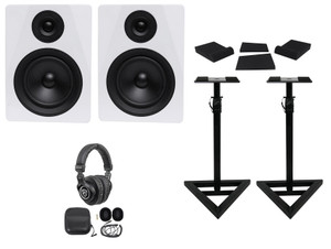 Rockville DPM5W 5.25" 300w Dual Powered Studio Monitors+Stands+Pads+Headphones