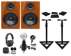 (2) Rockville DPM6C 6.5" 420w Dual Active Studio Monitors+Stands+Headphones+Mic