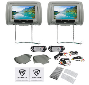 Rockville RTSVD96-GR 9” Gray Touchscreen Dual DVD/USB Car Headrest Monitors Pair