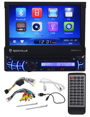 Rockville RVD7M 7" Single Din Car Stereo DVD Player Receiver iPhone, Bluetooth