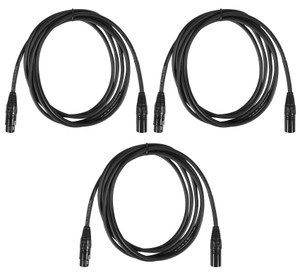 (3) Rockville RCXFM10E-B 10 Foot Female to Male XLR Mic Cables Black 100% Copper
