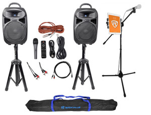 Rockville Dual 8" Karaoke Machine Speaker System w/Mic Stand w/Tablet Mount+Bag