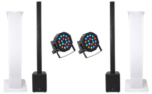(2) Gemini Rechargeable Line Array Portable PA DJ Speakers w/Subs+Totems+Lights