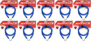 10 Rockville RCTR106BL Blue 6' 1/4'' TRS to 1/4'' TRS  Cable 100% Copper