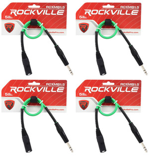 4 Rockville RCXMB1.5G Green 1.5' Male REAN XLR to 1/4'' TRS Balanced Cables
