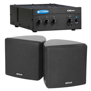 Crown Commercial Amplifier+(2) 3.5" Black Cube Speakers for Restaurant/Bar/Cafe