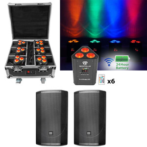 2) JBL PRX815W 15" 1500w Powered Speakers Monitors Bundle with (6) Black Rechargeable Lights