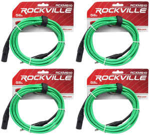 4 Rockville RCXMB10-G Green 10' Male REAN XLR to 1/4'' TRS Balanced Cables