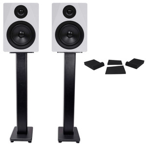 Pair Rockville APM5W 5.25" 2-Way 250W Powered USB Studio Monitors +Stands+Pads