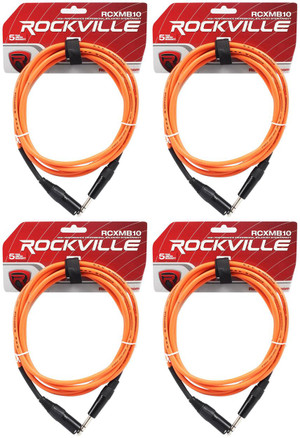 4 Rockville RCXMB10-O Orange 10' Male REAN XLR to 1/4'' TRS Balanced Cables