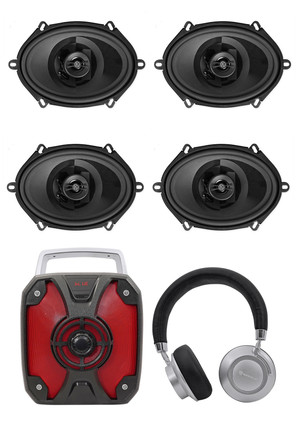 4 Memphis Audio PRX57 5x7" or 6x8" 80w Car Speakers+ROCKBOX+Bluetooth Headphones