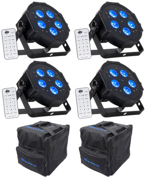 (4) American DJ ADJ MEGA HEX PAR Can RGBWA+UV Slim LED Wash Light Up-Lights+Bags