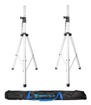 2 Rockville RVSS2 Tripod DJ PA Church Club Scene White Speaker Stands+Carry Case