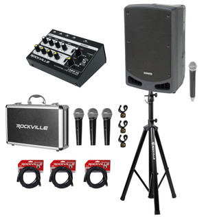 Samson Expedition XP312W 12" PA DJ Speaker+Stand+Mixer+(3) Mics+Case+Cables
