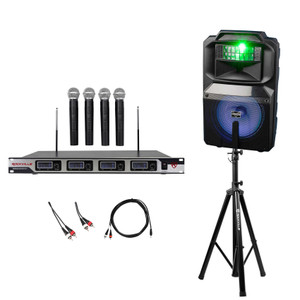 VOCOPRO 12" 600w Karaoke Machine System w/DERBY LIGHT+(4) Wireless Mics+Stand