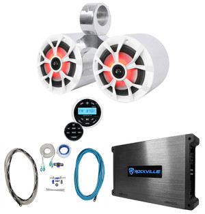 Rockville Dual 6.5" Marine Wakeboard LED Speakers+Receiver+Amplifier+Amp Kit