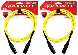 2 Rockville RCXFM6P-Y Yellow 6' Female to Male REAN XLR Mic Cables 100% Copper