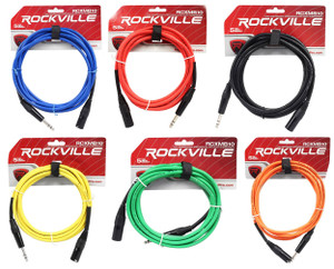 6 Rockville 10' Male REAN XLR to 1/4'' TRS Balanced Cable OFC (6 Colors)
