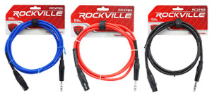 3 Rockville 6' Female Rean XLR to 1/4'' TRS Cables (3 Colors)