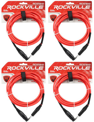4 Rockville RCXFB10R Red 10' Female REAN XLR to 1/4'' TRS Balanced Cables OFC