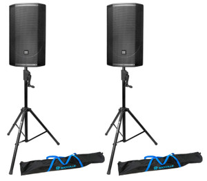 (2) JBL PRX815W 15" 1500w Powered PA DJ Speakers+(2) Crank-Up Speaker Stands