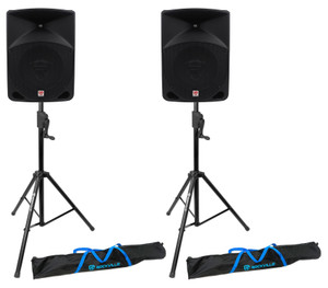 (2) Rockville RPG10 10" Powered 600 Watt DJ PA Speakers+Crank-Up Speaker Stands