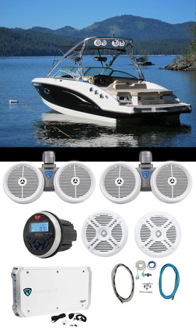 (2) Rockville Dual 8" Wakeboards+(2) 6.5" Speakers+6-Ch Amp+Bluetooth Receiver