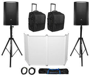 2 JBL PRX812W 12" 1500w Powered PA DJ Speakers+Stands+Rolling Travel Bags+Facade