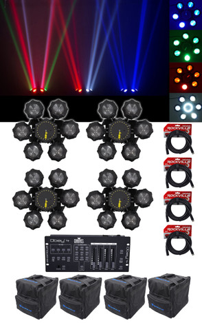 (4) Chauvet DJ Helicopter Q6 Rotating Dance Floor Lights+Controller+Bags+Cables
