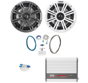 (2) KICKER 45KM654 6.5" 390w Marine Boat Speakers+2-Ch. MTX Amplifier+Amp Kit