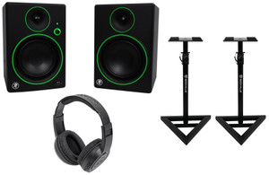 2) Mackie CR5BT 5" Studio Monitors/Computer Bluetooth Speakers+Stands+Headphones