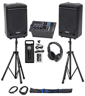 Samson Expedition XP300 300w 6" PA DJ Speakers+Mixer+Stands+Headphones+Mic+Bag