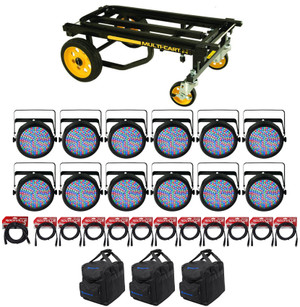(12) CHAUVET SLIMPAR64 Slim Par Lights+(3) Bags+(12) DMX Cables+Transport Cart