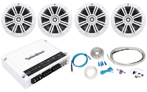 4) Kicker 41KM604W 6.5" Marine Speakers+Rockford Fosgate M400-4D Amplifier+Wires