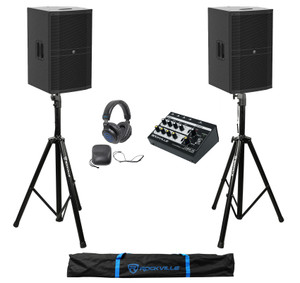 (2) Mackie DRM215-P 15" 1600 Watt DJ PA Pro Speakers+Stands+Mixer+Headphones