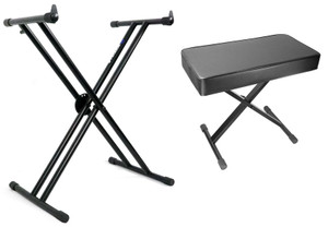 Rockville RKS30X Double X Braced Keyboard Stand w/ Push Button Lock+Padded Bench