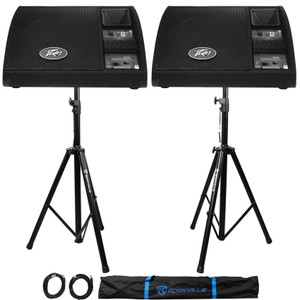 2 Peavey PV 15PM 15" 200W Powered Monitors PV15PM+2)Stands+2)Cables+Carry Case