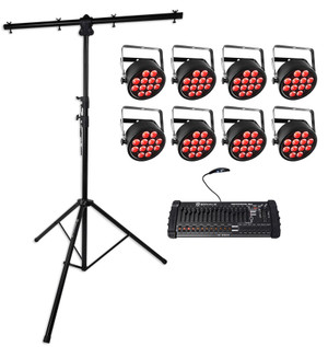 (8) Chauvet SlimPAR T12 BT Bluetooth Wash Lights+(2) Tree Stands+DMX Controller