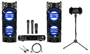 Rockville Bluetooth Karaoke Machine System+2)Dual 10" LED Speakers+Wireless Mics