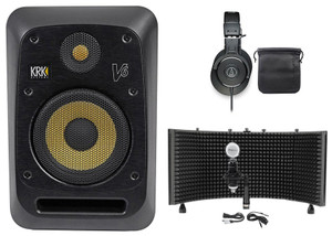 KRK V6S4-NA 6" Powered Studio Monitor+Microphone+headphones+Isolation Shield