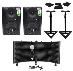 2 Mackie MR624 6.5” 65w Powered Studio Monitors+Condenser Mic+Stands+Pads+Shield