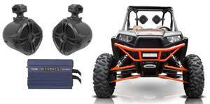 2) Rockville 6.5" Tower Speakers+Hifonics 2-Channel Amplifier 4 RZR/ATV/UTV/Cart